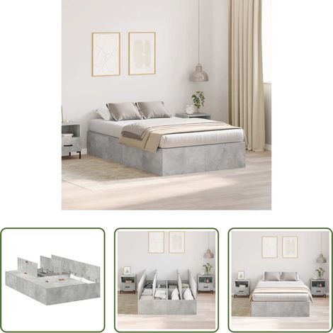 vidaXL Rangement chambre -  Cadre de lit avec rangement Gris béton 120 x 190 cm (1/5)