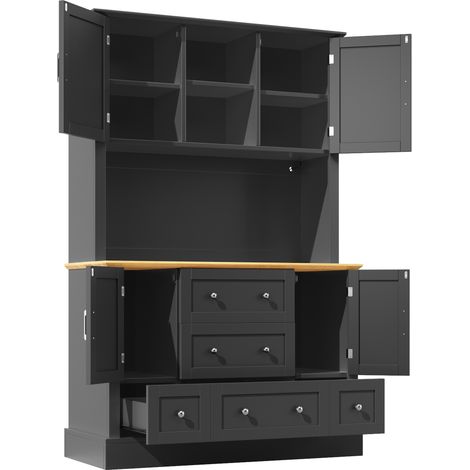 Aparador alto LED con control por app, 4 puertas y 5 cajones, 115x40x180 cm, negro (1/5)