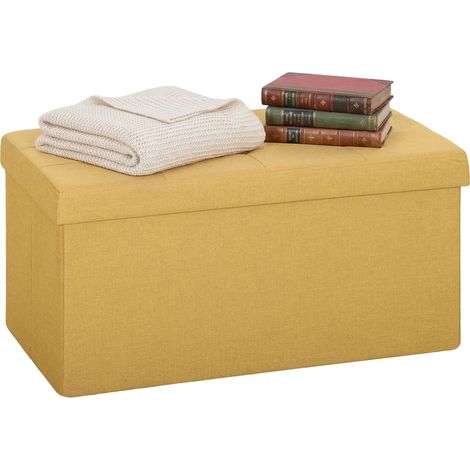 Pouf de rangement, banc de rangement pliable 84 L 76 x 38 x 38 cm, revêtement en lin synthétique jaune (1/5)