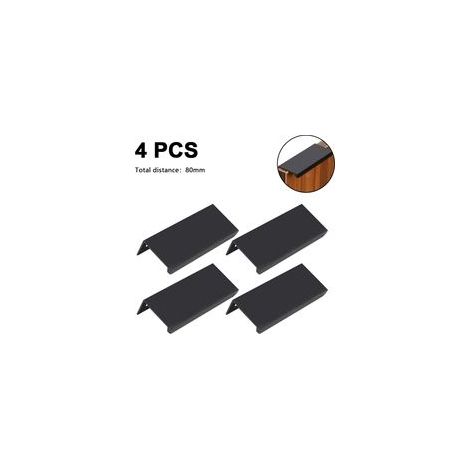 Lot de 4 poignées encastrées à bord, 80/120 mm, en aluminium noir, pour portes, tiroirs et armoires de cuisine. (1/5)