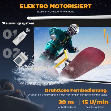 Écran de projection motorisé 16:9 100 pouces, toile de vidéoprojecteur avec télécommande (1/5)