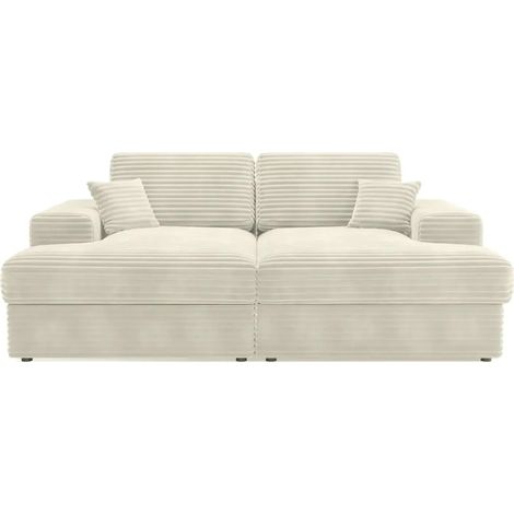 LISBONNE XL - Canapé droit XL 3 places velours côtelé - Beige