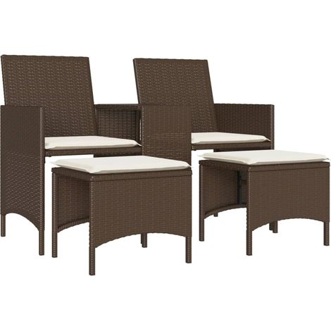 Maison Exclusive - Gartensofa 2-Sitzer mit Tisch und Hockern Brau