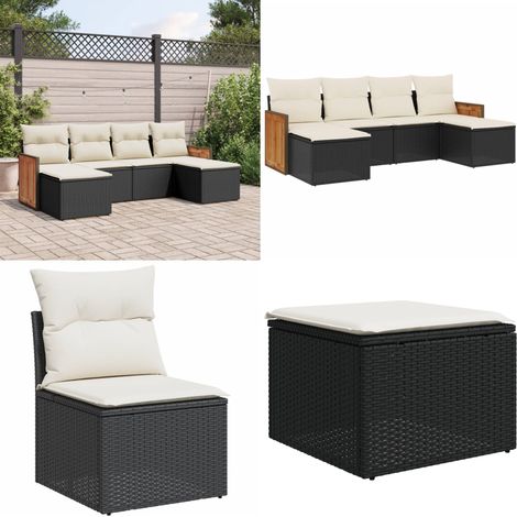 Salon de jardin 6 pcs avec coussins noir résine tressée - Ensemble Salon De Jardin - Meuble Extérieur - Mobilier De Jardin - Salon De Jardin Design - Set De Salon De Jardin - Home & Living (1/5)