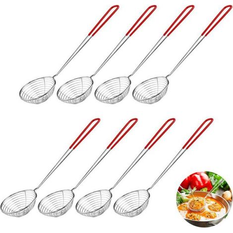 Lot de 8 passoires à fondue,acier inoxydable,poignée longue silicone,27cm,cuisine restaurant. (1/5)