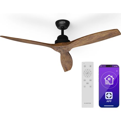 Klarstein Ventilatore da soffitto Santa Elena Smart 52" 10260m³/h pale in vero legno 6 impostazioni di velocità telecomando