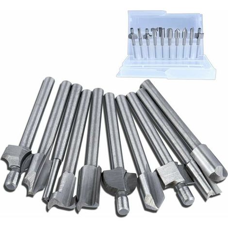 10Pcs HSS Fraises Rotatives, 3mm(1/8) Ensemble de HSS Fraises à Défoncer Gravure à Bois Dremel Accessoires Outils pour Bois PCV Plastique Acrylique (1/5)