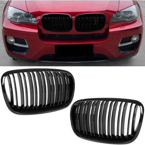 Grilles de calandre (haricots) gauche et droite pour BMW X6 E71 (2007-2014), noir brillant, double barre. (1/5)