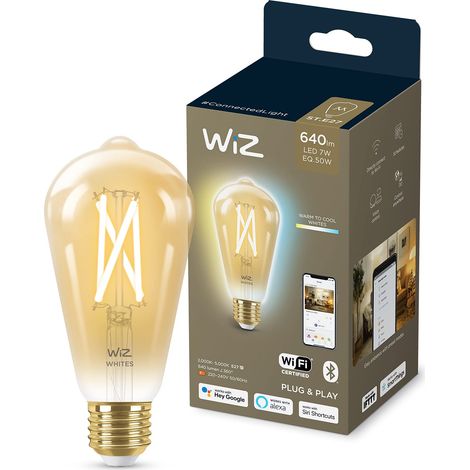 WiZ Lampadina Smart WiFi, Luce Bianca da Calda a Fredda Dimmerabile, Filamento Ambrata, E27, 7W, Tecnologia SpaceSense, Controllo Vocale (Alexa, Apple HomeKit, Google Home) (1/5)
