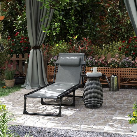 Sillón tumbona plegable reclinable acolchada gris OKMYHOME (1/3)