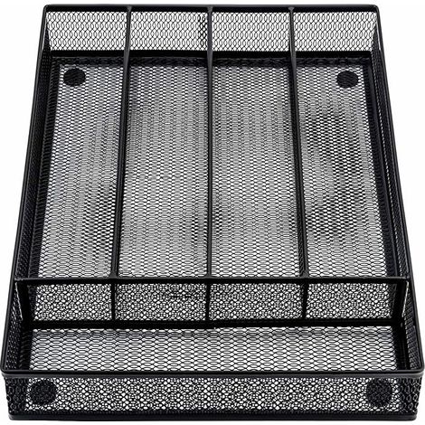 Range-couverts pour tiroirs, range-couverts avec 5 compartiments, en maille métallique, pour cuisine, bureau, salle de bain, 31,8 x 23,7 x 5 cm, noir (1/5)