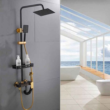 Colonne de douche thermostatique en laiton noir – Système à 4 fonctions – Robinet mural – Design contemporain pour salle de bain (1/4)