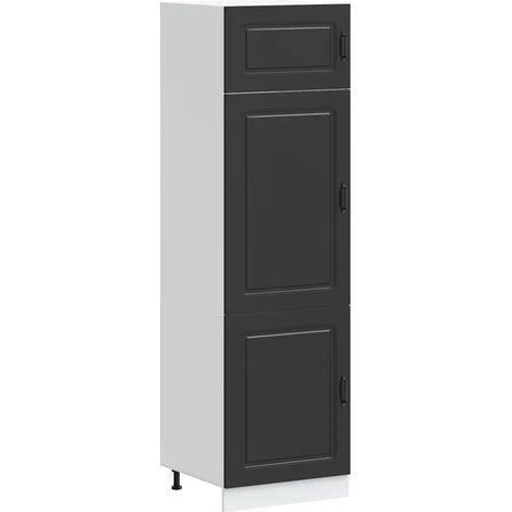 Armoire de cuisine Kalmar grand rangement 60 x 57 x 207 cm facile à entretenir style moderne en bois d'ingénierie noir (1/5)