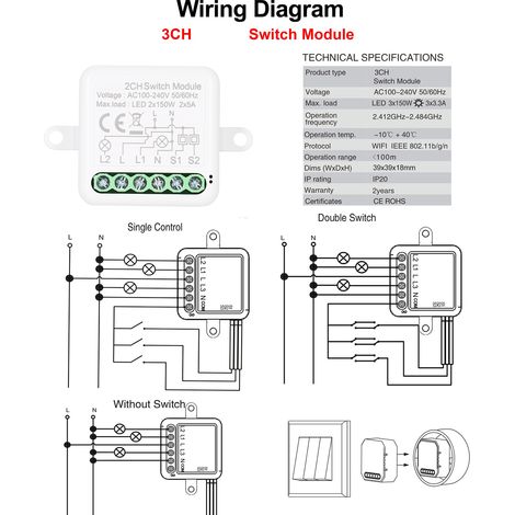 Module relais intelligent Zigbee 3 canaux avec interrupteur bidirectionnel pour la domotique, compatible avec Alexa Home. (1/2)