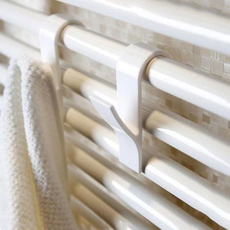 10 Crochet radiateur, Plastique ABS blanc, Pour tuyau 2,5cm, Salle de bain cuisine (1/4)