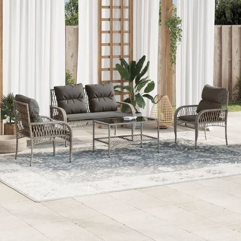 4 Piece Garden Sofa Set with Cushions Grey Poly Rattan vidaXL (1/5)