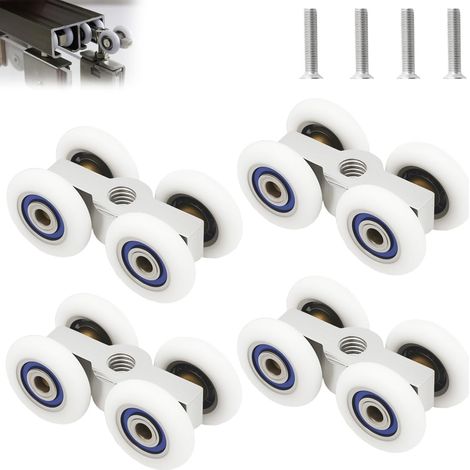Rodillos corredizos para puertas de ducha de vidrio (4 piezas, con tornillos M6, 20 mm)