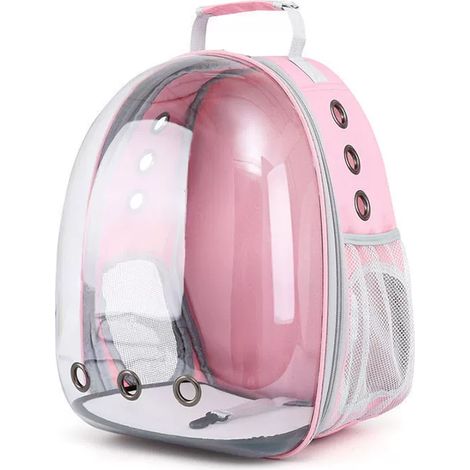Sac de transport pour chat, sac à dos pliable à motif bulles, pour animaux de compagnie et petits chiens, homologué pour les compagnies aériennes, design (face avant pliable - rose) (1/4)