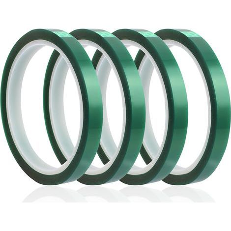 Résistant à la Chaleur 4pcs 10 mm x 33 m Ruban Adhésif Haute Température Rubans de Presse à Chaud Rubans Chauffants Ruban Isolant Transparent pour Presse à Sublimation (Vert) (1/5)