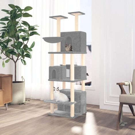 Arbre à chat avec poteaux à griffer en sisal, gris clair, 180 cm (1/5)