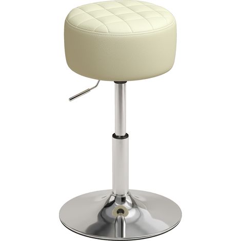 Sgabello Bar in Pelle PU con Altezza Regolabile, Seduta Morbida Spessa, Girevole a 360°, per Penisola, Bianco (1/5)