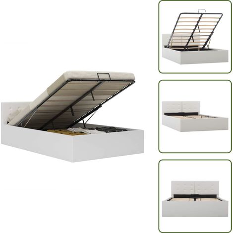 Cama con mecanismo de elevación - vidaXL Cama canapé hidráulica sin colchón blanco 120x200 cm - Cama de cuero sintético