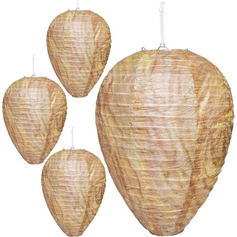 4 Pack Fake Hornet Nest leurre, guêpe et charpentier abeille extérieure répulsif, dissuasion en guêpe, nid répulsif pour abeille de charpente, frene, vestes jaunes (1/5)
