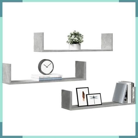 Étagère murale - 853293 - gris béton - 80 x 18 x 18 cm - lot de 3 (1/5)
