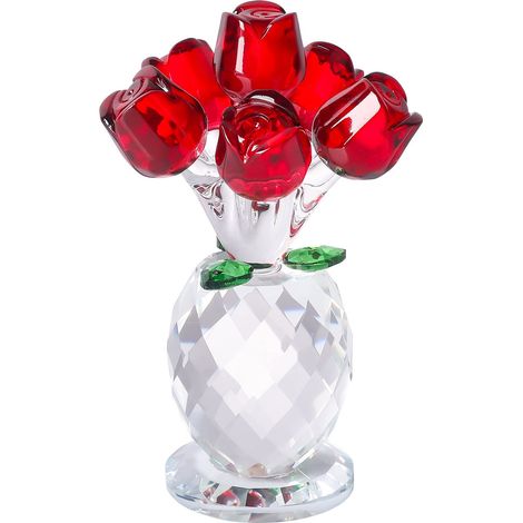 Figurine Roses - Bouquet En Verre Cristal - Décoration Intérieure - Ornement De Collection - 7 Pièces (1/4)