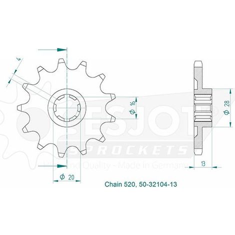 Pignon TM - 520 - 13 Dents - Made in Germany