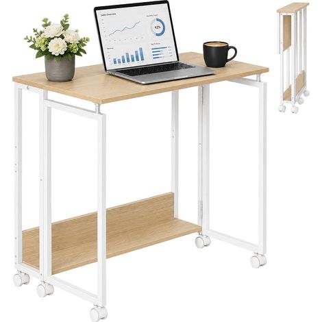 Klappbarer Schreibtisch mit Rollen, Naturweiß, 60 x 50 cm (1/5)