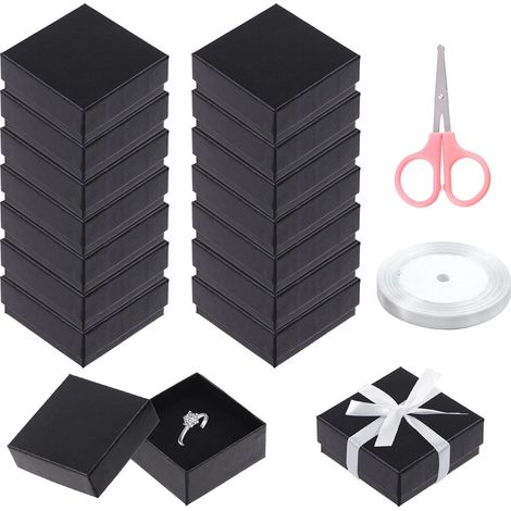 Lot de 17 boîtes cadeau en carton noir avec ciseaux et ruban en polyester pour collier, boucles d'oreilles, bracelets, boîtes cadeau pour le stockage de bijoux (1/5)
