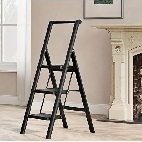 Escabeau pliant 3 marches en métal, marchepied antidérapant avec marches larges de 20 x 30 cm, stable et portable, pliage compact de 5 cm, pour maison et bureau – CHICFURN (1/5)