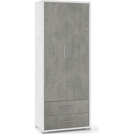 Armadio multiuso design moderno 2 ante 5 vani 2 cassetti Blume - Bianco - Grigio (1/4)