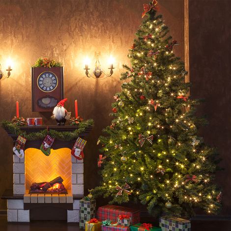 Weihnachtsbaum Lichterkette LED mit Ring, Christbaumbeleuchtung Weihnachtsdeko, Tannenbaum Lichterkette, Baummantel Weihnachtsbeleuchtung, 9 Beleuchtungsmodi, 3m mit 10 Girlanden / 350er LED / Warmwei