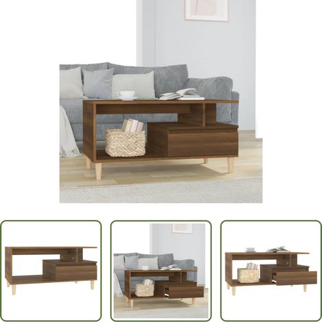 vidaXL Mesa de centro madera contrachapada roble marrón 90x49x45 cm (1/5)
