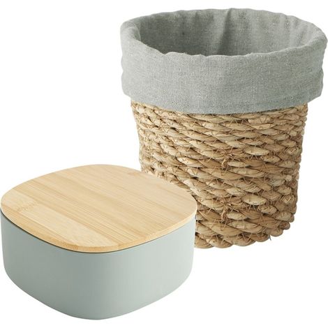 Lot boîte à bijoux en résine et pochon en coton et paille tressée (1/5)