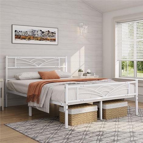 Homevive Cama Doble con Espacio Bajo Marco Metal Altura 32 cm Cama Individual con Cabecera para Colchón de 140 × 200 cm Blanco (1/5)
