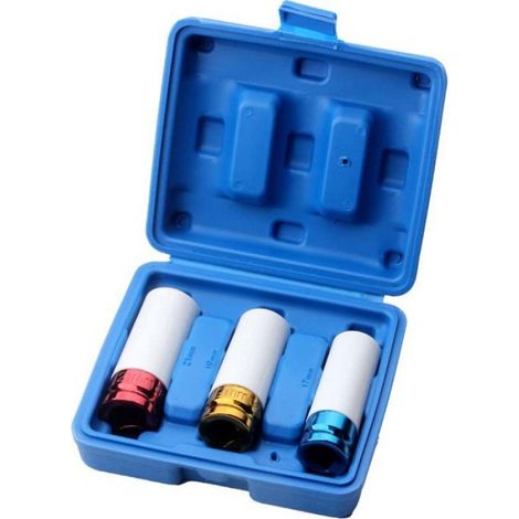 3 Douilles impact 17-19-21 mm, Acier chrome molybdène, Protection jantes, Clé à choc 1/2 pouce, Véhicules (1/4)