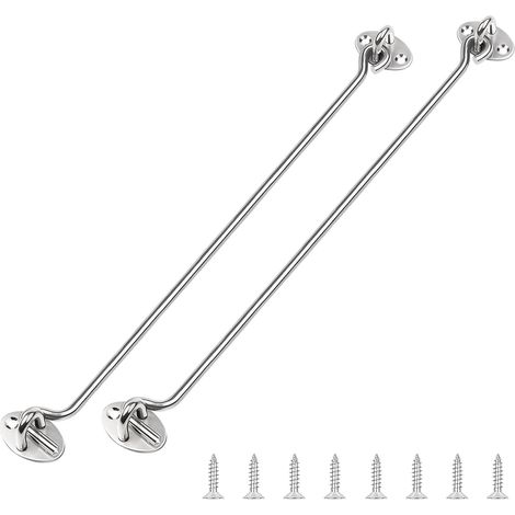 2 Pièces 400mm Crochet Fermeture Porte, Loquet Porte Exterieur, Argent Quincaillerie de Portes et Loquets, Crochets de Cabine avec œillets, avec 8 Vis, pour Maison, Jardin, Clôture (1/5)