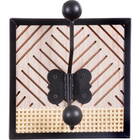 Appendino da cucina parete in legno mdf e rattan 1 gancio 15 x 5 x 17 cm (1/2)