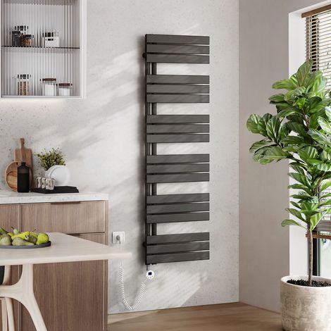 EMKE Elektrischer Badheizkörper mit WiFi 160 x 50 cm Anthrazit 1000 W Handtuchheizkörper, Smart Home, Flachrohr 24/7 Timer & Alexa kompatibel