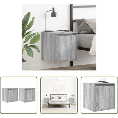 vidaXL Holz Nachttisch - Wand-Nachttische 2 Stk. Grau Sonoma 38x34x40 cm (1/5)