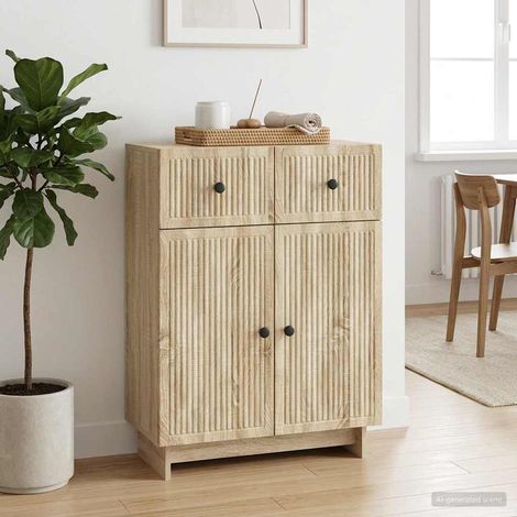 Buffet avec tiroir et 2 portes, chêne sonoma, 66 x 34,5 x 90 cm, bois d’ingénierie - PANGIVO (1/5)