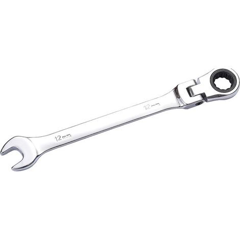 Clé plate mixte à fourche/classique 12 mm - vers clé à cliquet à tête articulée 12 mm anneau/oeil - longueur 15 cm - non réversible/métrique - manche droite polie - en acier (1/5)