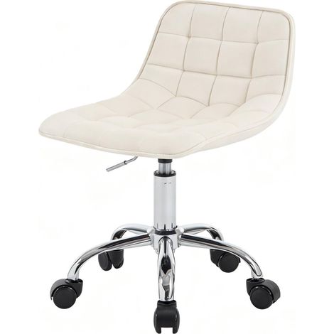 Sedia da ufficio girevole in velluto crema bianco regolabile in altezza con ruote MODENUIT (1/5)