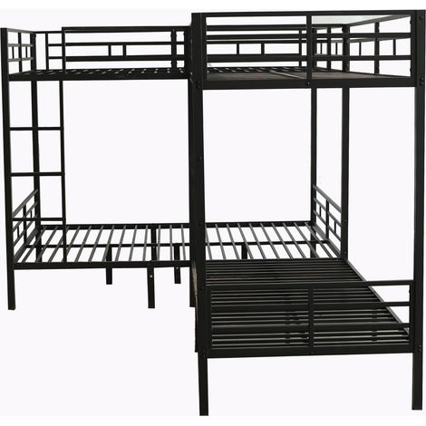 Letto a castello in ferro nero 90x200 cm e 140x200 cm con scala a 3 gradini (1/5)