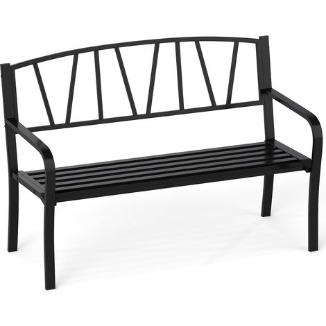 Banc de Jardin en Métal 128 Cm, Banc Moderne avec Lattes pour 2-3 Personnes, Accoudoirs Incurvés et Dossier Minimaliste, Noir (1/5)