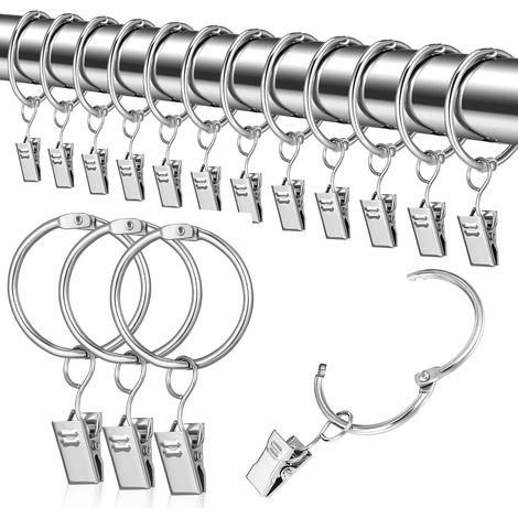 25 anillas para cortinas, metálicas, de 32 mm de diámetro, con clips, para barra de cortina (1/5)