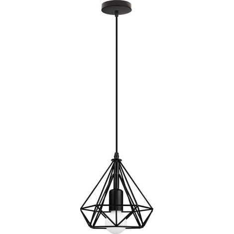 Lampes Suspendues Rétro Noires 20CM Suspension Luminaire En Forme De Diamant Plafonnier Vintage E27 Lustre Modernes (1/5)